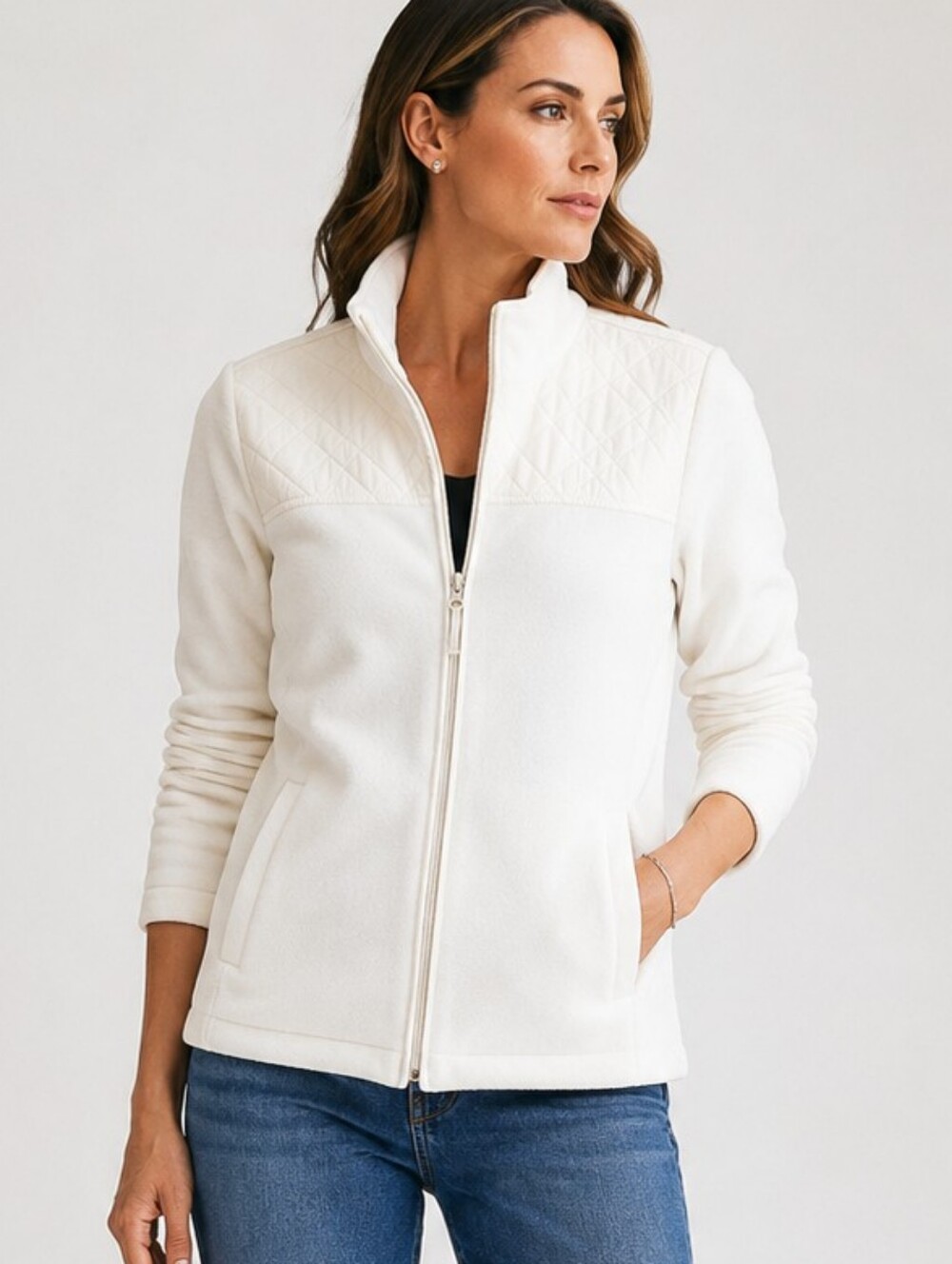 Talbots Fleece White Zip Jacket